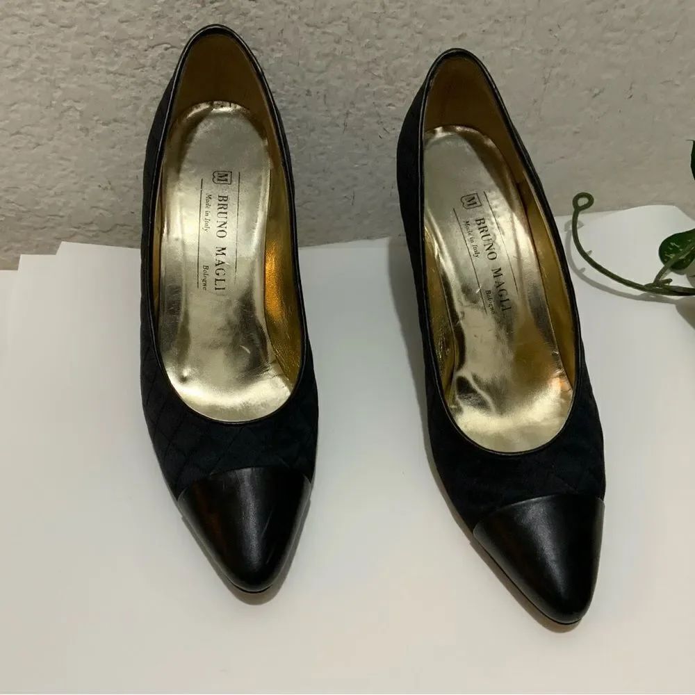 Bruno Magli low Heels quilted satin leather Size 9 AA